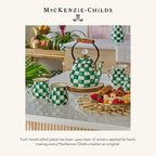 MACKENZIE-CHILDS Cookie Jar with Enamel Lid, Large Glass Treat Jar or Kitchen Jar, 1-Gallon Capacity, Green-and-White Emerald Check