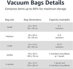 Amazon Basics Vacuum Compression Space Saving Storage Bags with Hand Pump for Travel, Multiple Sizes for Clothes and Blankets, Clear, 12 Pack (3 Small, 3 Medium, 3 Large & 3 Jumbo)