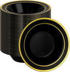 200 Pack Black Disposable Bowls with Gold Rim, 12oz Black Plastic Soup Bowls for Party, Wedding, Holiday,And Halloween