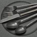 KINGSTONE 30 Pcs Black Hammered Silverware Set for 6, 18/10 Stainless Steel Heavy Duty Flatware Set, Tableware Cutlery Utensil Sets for Home Restaurant Dishwasher Safe
