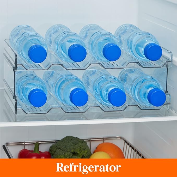 Lifewit Stackable Water Bottle Organizer for Cabinet, Plastic Bottle Holder Fits Bottles & Tumblers up to 3.8" Diameter, Pantry, Countertop & Fridge, 2 Tier Holds 8 Bottles, 2 Pack
