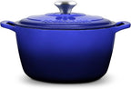 Signature Enameled Cast Iron Dutch Oven, Non-Stick Serving Pot with Tight Fitting Lid for Perfect Roasting, Baking, Sauteing, and Bread Making | 3.5Q (3.3L) - Indigo Blue