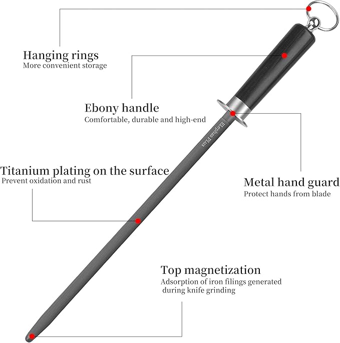 honing steel knife sharpener ，high carbon steel knife sharpener rod,12 Inch Knife Sharpening Steel Honing Rod（black）