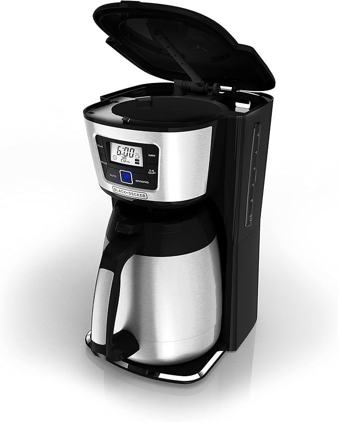 BLACK+DECKER 12-Cup Thermal Coffee Maker, Keep Coffee Hot with Insulated Stainless Steel Carafe, Digital Controls, Easy to Clean.