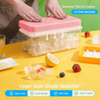 PHINOX Ice Cube Tray with Lid and Bin, Ice Trays for Freezer, Flexible Ice Cube Trays, Making 64 pcs Ice Cubes, Chilling Cocktail, Whiskey, Coffee, with 2 trays, Ice Container, Scoop&Cover, BPA Free