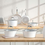 COOKSMARK Nonstick Ceramic Cookware Set, Induction & Dishwasher Safe Scratch-Resistant Pots and Pans Set with Glass Lids 10 Pieces, White