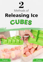 DOQAUS Ice Cube Tray with Lid and Bin, 4 Pack Easy Pop Out Silicone Ices Cubes Trays for Freezer with Cover, Stackable Compact Ice Bucket Kits, for Soup, Food, Cocktail, Coffee