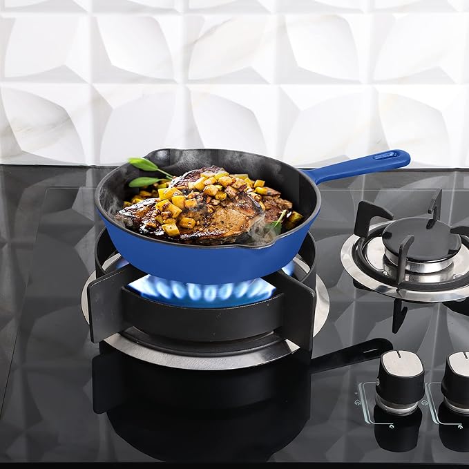 Utopia Kitchen Pre Seasoned Chefs Pan Skillet Frying Safe Grill Cookware for indoor & Outdoor Use (Blue, 8 Inch Pack of 1