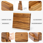 2 - in - 1 Magnetic Knife Block Holder with 16"x11" Teak Cutting Board, Crafted from Premium Natural Teak Wood,Juice Grooves, Kitchen Organizer for Home Chefs