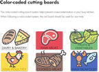 CURTA Cutting Boards for Kitchen, 18" x 12" x 0.5" 6-Piece (White, Red, Green, Blue, Yellow, Brown) Color Coded Plastic Chopping Board with Anti Slip Surface Dishwasher Safe