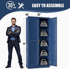 71" Tall Metal Storage Cabinet, Kitchen Pantry Storage Cabinets with Doors and 4 Adjustable Shelves, Food Pantry Cabinet, Large Cupboard, Utility Steel Cabinets for Dining, Living Room, Blue