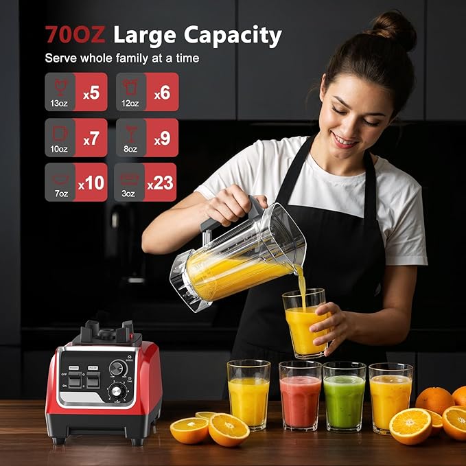 1800W Smoothie Blender and Grinder Combo 70OZ Large Capacity Countertop Blenders for Kitchen High Speed Blender for Smoothies Ice Crushing Frozen Drinks Puree (Dark Red)
