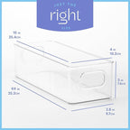 Plastic Food Storage Clear Container 2 Pack Bin with Handles for Organizing Kitchen, Pantry, Refrigerator, Freezer, Pantry, Cabinet, Closet, Bathroom. Stackable 10”x4”x3”