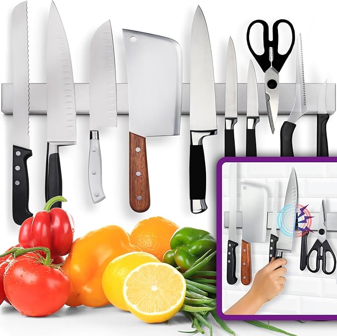 24 Inch Heavy-Duty Magnetic Knife Holder for Wall (Large Size) - Premium Stainless Steel Magnetic Knife Strip - Professional Space-Saving Knife Bar With Powerful Magnetic Pull Force (Upgraded Version)