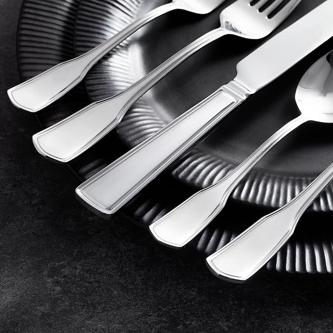 KINGSTONE 20-Piece Silverware Set, 18/10 Stainless Steel Flatware Set for 4, Tableware Cutlery Set, Utensil Sets for Home Restaurant, Mirror Finish, Dishwasher Safe