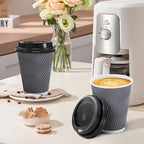 100 Pack 16 oz Disposable Coffee Cups with Lids, Insulated Ripple Wall To-Go Paper Coffee Cups Suitable for Chocolate Cocoa and Hot/Cold Drinks (Grey)