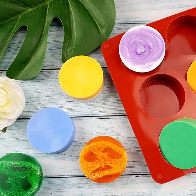 Sakolla 2 Pack Round Silicone Soap Molds, 12 Cavity 2.1" Cylinder Silicone Molds for Soap Making, DIY Bath Bombs, Shower Steamer, Lotion Bars, Loofah Soap (Brick-Red)