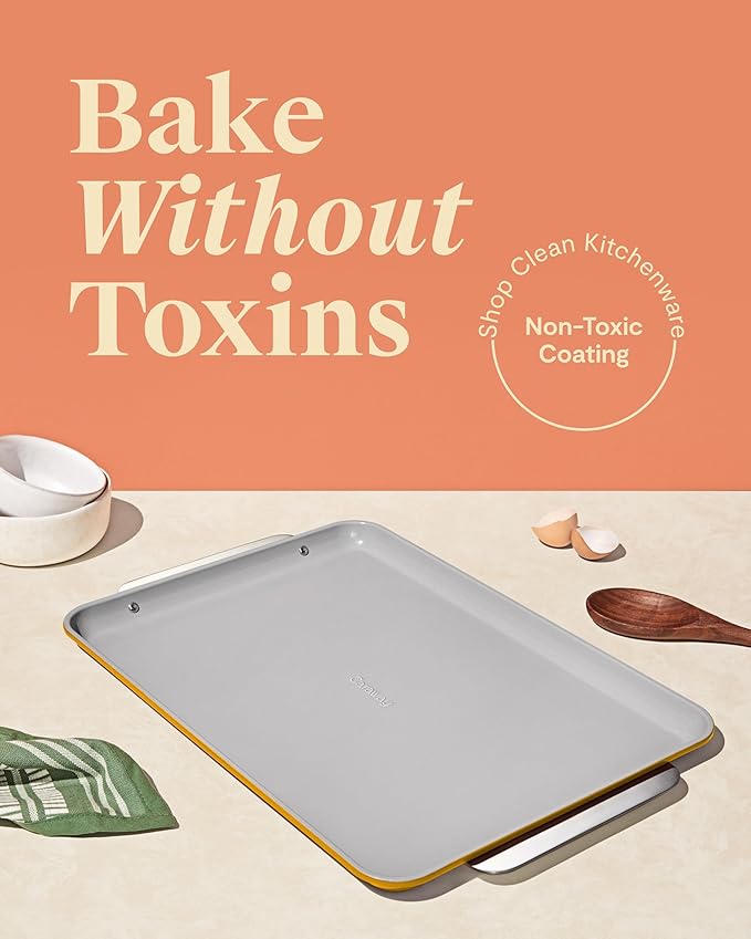 Caraway Non-Stick Ceramic Baking Sheet - Naturally Slick Ceramic Coating - Non-Toxic, PTFE & PFOA Free - Perfect for Baking, Roasting, and More - Large (18" x 13") - Marigold
