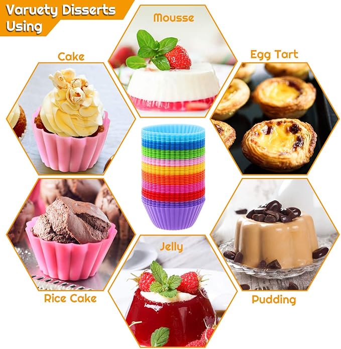 54 Pack Silicone Muffin Cups, Selizo Silicone Cupcake Baking Cups Reusable Muffin Liners Cupcake Wrapper Cups Holders for Muffins, Cupcakes, and Candies