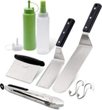 Anmarko Metal Spatula Set Stainless Steel and Scraper - Professional Chef Griddle Spatulas Set of 6 - Heavy Duty Accessories Great for Cast Iron BBQ Flat Top Grill