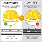 DESIGNED BY CHEFS ~ Premium Lemon Zester Grater With Perfectly Angled Teeth ~ Ideal for Citrus, Parmesan Cheese, Garlic, Vegetables and Fruits