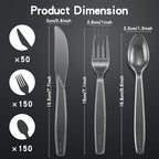 350pc Heavy Duty Plastic Silverware Set: 150 Forks/150 Spoons/50 Knives | Commercial Plastic Forks Spoons Knives BPA-Free & Temp-Resistant | Bulk Disposable for Party Catering Events
