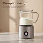 Detachable Milk Frother, 4 in 1 Milk Frother and Steamer Dishwasher Safe, Glass Frother 16.9oz Hot and Cold Foam Maker, Electric Milk Frother for Coffee, Latte, Hot Chocolate (Brushed)