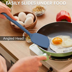 Coukre 2 Pack Silicone Spatula Set, High Heat Resistant, BPA Free Kitchen Spatula, Solid & Slotted Turner for Non-Stick Pans, Sautéing, and Flipping (2, PureDarkBlue)