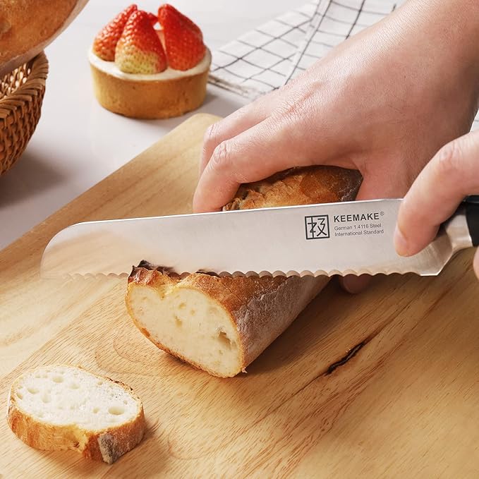 KEEMAKE Kitchen Knife Set with Block, 8Pcs Razor Sharp Chef Knife Set, High Carbon Stainless Steel Knife Block Set with Kitchen Scissors, Cooking Knife Set for Meat Vegetable Fruit