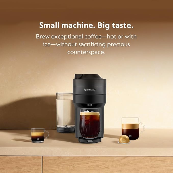 Nespresso Vertuo Pop+ Cold Value Added Bundle with Iced Coffee Tumbler by De'Longhi, Liquorice Black