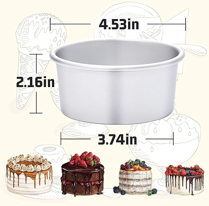 HomeMall 4 Inch Aluminum Round Cake Pan, 8 Pieces Non-stick Mini Cake Baking Pan - Layer Baking Round Cake Pans Set for Home Kitchen DIY Baking Tools Supplies