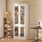 70.8" Tall Farmhouse Kitchen Pantry Cabinet with Glass Doors, Modular Storage Cabinet with 6-Tier Adjustable Shelves, White, Wooden Hutch for Kitchen, Living Room