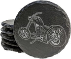 Level Up Your Man Cave: Rustic Chopper Coasters for The Motorcycle Enthusiast - Round Slate - Set of 5