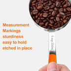 Measuring Cups and Spoons Set, Stainless Steel 10 Piece for Cooking and Baking (5 Cups + 5 Spoons, Orange Handle)
