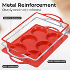 CAKETIME Silicone Muffin Top Pan with Metal Frame, 4 Inch Jumbo Non Stick Round Egg Baking Pan for Oven English Muffins, Whoopie Pies, Corn Bread, Egg Bites, Breakfast Sandwiches Tarts 2 Pack Red