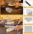 HaSteeL Griddle Accessories Kit of 5, Heavy Duty Metal Spatula, Professional Stainless Steel Flat Top Griddle Tools Set, Pancake Flipper/Griddle Scraper/Hamburger Turner for BBQ Grilling Cast Iron