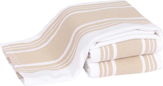 All-Clad Dual-Purpose Kitchen Towels: Highly Absorbent - 100% Cotton, 17"x30" Dish Towels for Cleaning & Drying Dishes & Glassware, 3-Pack, Cappuccino