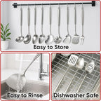 Newness 9 Pcs Cooking Utensils Set, 304 Stainless Steel Kitchen Utensils Set, Metal Kitchen Accessories, Include Soup Ladle, Slotted Skimmer Spoon, Spaghetti Spoon and Spatula, Dishwasher Safe