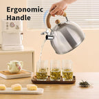 18/8 Stainless Steel Tea Kettle for Stovetop (3L / 3.17 Quart, Whistling Tea Pot, Wood Handle)-Silver