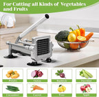 Commercial French Fry Cutter, Heavy Duty Potato Slicer with 3/8 and 1/4Inch Blade, Stainless Steel Potato ChopperFrench Fries Cutter with Suction Feet,