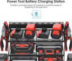 CCCEI Garage Tools Storage with Charging Station. Power Tool Battery Organizer Utility Shelf with Power Strip. 4 Drills Holder Wall Mount Rack, Black 5 Layer.