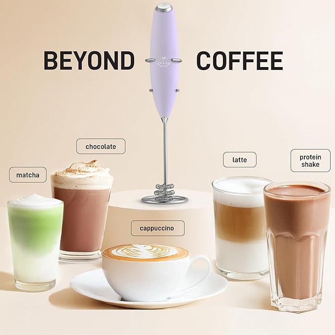 Zulay Kitchen Patented Tornado Triple Whisk Milk Frother with 4 Duracell Batteries – Handheld Foam Maker for Coffee, Lattes, Matcha & Hot Chocolate – Rich, Creamy Froth in Seconds