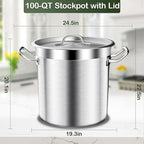 Commercial Grade Large Stock Pot - 100 QT Soup Pot with Lid - Non-Nickel Stainless Steel Stock Pots - Healthy Cookware Polished Stockpots - Heavy Duty Cooking Pots, Cookware Sauce Pots