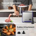 Electric Meat Grinder, Sausage Stuffer Maker 450W(3000W Max) Food Grinder with Blade & 3 Plates, Sausage Stuffer Tubes & Kubbe Kit, Stainless Steel Heavy Duty Meat Mincer Machine for Home Kitchen Use