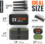 Bentoheaven Premium Bento Box Adult Lunch Box with Compartments for Women & Men, Set of Utensil & Chopsticks & Dip Container, Cute Japanese Kids Bento Lunch Box, Microwavable (Olive Garden)