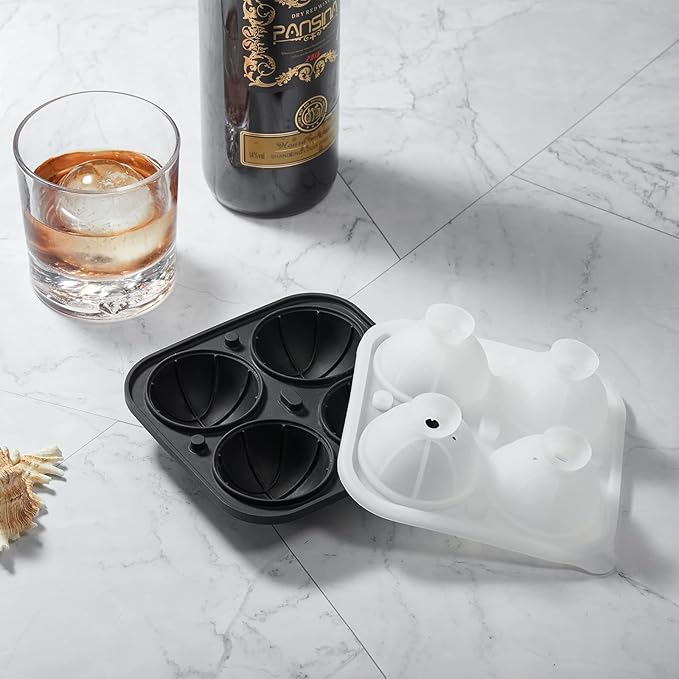 Silicone Basketball Ice Cube Mold Fun Shapes, Novelty Basketball Gifts, 2.2" Large Craft Round Sphere Ice Ball Molds For Game Day, Whiskey, Cocktails, Bourbon Black