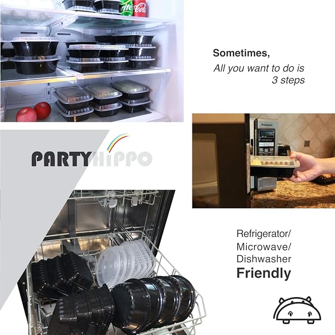 PARTYHIPPO Small Meal Prep Containers Single Lids, 12 OZ 12-pack, Food Storage Bento BPA Free | Stackable | Reusable Lunch Boxes, Microwave/Dishwasher, Freezer Safe,Portion Control