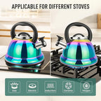 Tea Kettle, Kettle 3.7QT, Tea Pot Whistling 316 Stainless Steel, Tea Kettle Stovetop with Cool Folding Handle, Kettle Teapot Rainbow Induction for Boiling Water, Mirror Finish