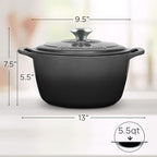 Signature Enameled Cast Iron Dutch Oven, Non-Stick Serving Pot with Tight Fitting Lid for Perfect Roasting, Baking, Sauteing, and Bread Making | 5.5Q (5.2L) - Oyster Grey