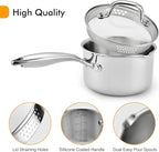 Cyrosa 2.0 Quart Saucepan with Lid, Stainless Steel Sauce Pot with Strainer Lid, Two Side Spouts for Easy Pour with Ergonomic Handle, Dishwasher Safe